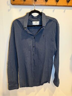 Father Sons Indigo Blue Black Checkered Long-Sleeve Button-Down Shirt